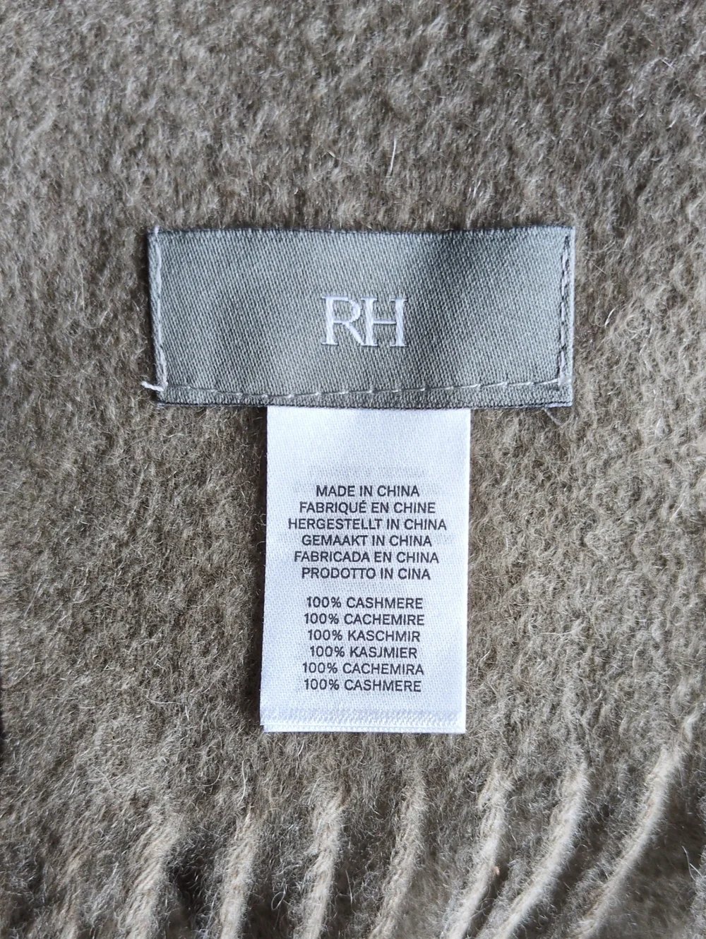 Restoration Hardware 100% Cashmere Brown Fringe Throw Blanket